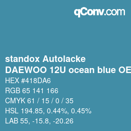 Color code: standox Autolacke - DAEWOO 12U ocean blue OEM 2006 | qconv.com