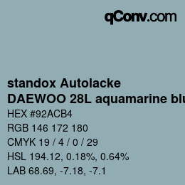 Color code: standox Autolacke - DAEWOO 28L aquamarine blue | qconv.com