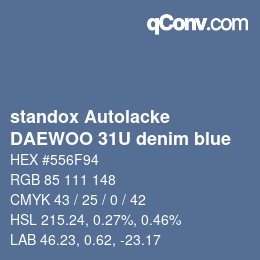 Farbcode: standox Autolacke - DAEWOO 31U denim blue | qconv.com