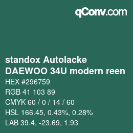 Código de color: standox Autolacke - DAEWOO 34U modern reen | qconv.com