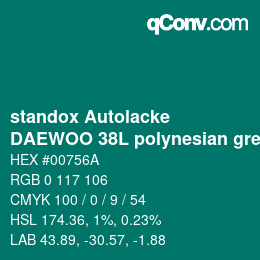 Color code: standox Autolacke - DAEWOO 38L polynesian green | qconv.com