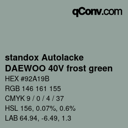 Color code: standox Autolacke - DAEWOO 40V frost green | qconv.com