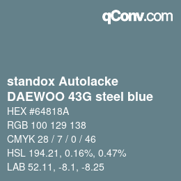 Code couleur: standox Autolacke - DAEWOO 43G steel blue | qconv.com