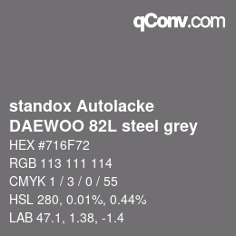 Código de color: standox Autolacke - DAEWOO 82L steel grey | qconv.com