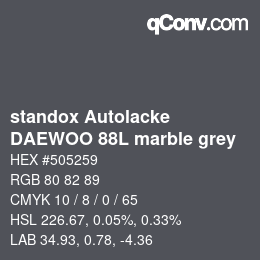 Código de color: standox Autolacke - DAEWOO 88L marble grey | qconv.com