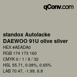 Code couleur: standox Autolacke - DAEWOO 91U olive silver | qconv.com
