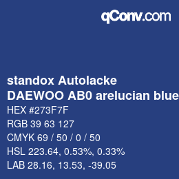 Code couleur: standox Autolacke - DAEWOO AB0 arelucian blue | qconv.com