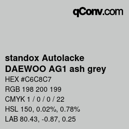 Farbcode: standox Autolacke - DAEWOO AG1 ash grey | qconv.com