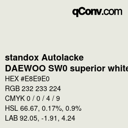 Color code: standox Autolacke - DAEWOO SW0 superior white | qconv.com