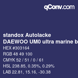 Color code: standox Autolacke - DAEWOO UM0 ultra marine blue | qconv.com