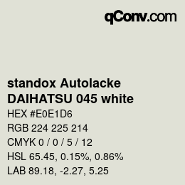 Code couleur: standox Autolacke - DAIHATSU 045 white | qconv.com