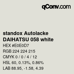Color code: standox Autolacke - DAIHATSU 058 white | qconv.com