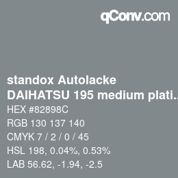 Code couleur: standox Autolacke - DAIHATSU 195 medium platinum gray | qconv.com