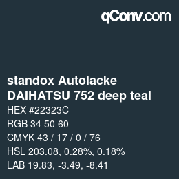 Code couleur: standox Autolacke - DAIHATSU 752 deep teal | qconv.com