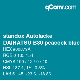 Farbcode: standox Autolacke - DAIHATSU B30 peacock blue | qconv.com