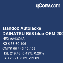 Farbcode: standox Autolacke - DAIHATSU B58 blue OEM 2006 | qconv.com