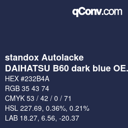 Código de color: standox Autolacke - DAIHATSU B60 dark blue OEM 2006 | qconv.com