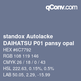 Code couleur: standox Autolacke - DAIHATSU P01 pansy opal | qconv.com