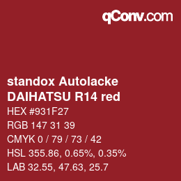 颜色代码: standox Autolacke - DAIHATSU R14 red | qconv.com