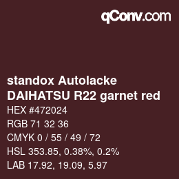 Código de color: standox Autolacke - DAIHATSU R22 garnet red | qconv.com