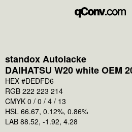 Color code: standox Autolacke - DAIHATSU W20 white OEM 2006 | qconv.com