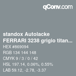 Farbcode: standox Autolacke - FERRARI 3238 grigio titanio | qconv.com