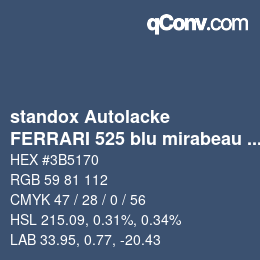 Farbcode: standox Autolacke - FERRARI 525 blu mirabeau OEM 2005 | qconv.com