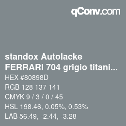 Color code: standox Autolacke - FERRARI 704 grigio titanio | qconv.com