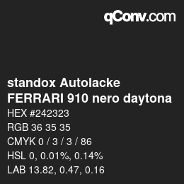 Color code: standox Autolacke - FERRARI 910 nero daytona | qconv.com