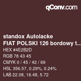 Farbcode: standox Autolacke - FIAT POLSKI 126 bordowy toledo | qconv.com
