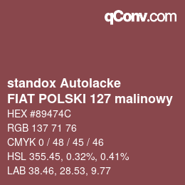 Code couleur: standox Autolacke - FIAT POLSKI 127 malinowy | qconv.com