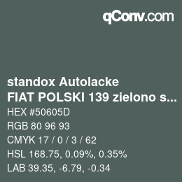 Code couleur: standox Autolacke - FIAT POLSKI 139 zielono szary | qconv.com