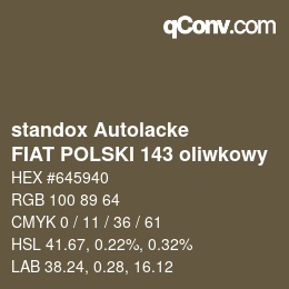 Color code: standox Autolacke - FIAT POLSKI 143 oliwkowy | qconv.com