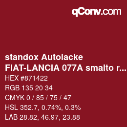 Código de color: standox Autolacke - FIAT-LANCIA 077A smalto rosso | qconv.com