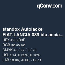 Code couleur: standox Autolacke - FIAT-LANCIA 089 blu acciaio | qconv.com