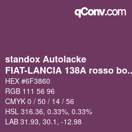 Color code: standox Autolacke - FIAT-LANCIA 138A rosso bougainville | qconv.com