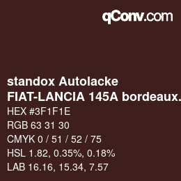 カラーコード: standox Autolacke - FIAT-LANCIA 145A bordeaux sara lancia | qconv.com