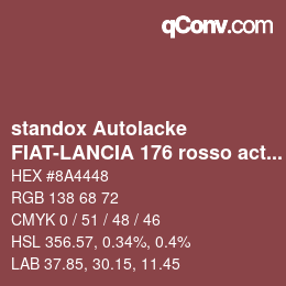 Color code: standox Autolacke - FIAT-LANCIA 176 rosso action | qconv.com