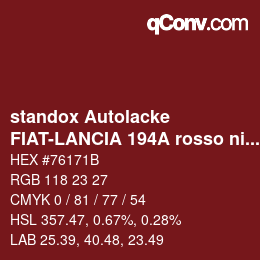 Color code: standox Autolacke - FIAT-LANCIA 194A rosso nizza | qconv.com