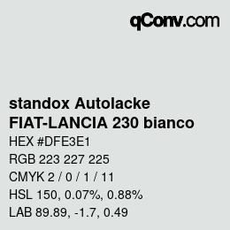 Code couleur: standox Autolacke - FIAT-LANCIA 230 bianco | qconv.com