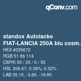 Color code: standox Autolacke - FIAT-LANCIA 250A blu cosmopolitan OEM 2005 | qconv.com