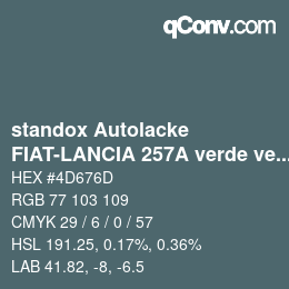 カラーコード: standox Autolacke - FIAT-LANCIA 257A verde veronese OEM 2005 | qconv.com