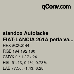 Color code: standox Autolacke - FIAT-LANCIA 261A perla vasari OEM 2005 | qconv.com