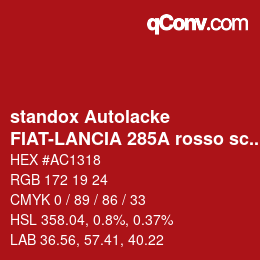 Color code: standox Autolacke - FIAT-LANCIA 285A rosso schumacher OEM 2006 | qconv.com