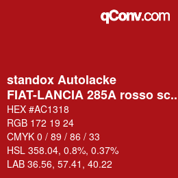 Código de color: standox Autolacke - FIAT-LANCIA 285A rosso schumacher OEM 2006 | qconv.com