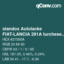 Code couleur: standox Autolacke - FIAT-LANCIA 291A turchese OEM 2006 | qconv.com
