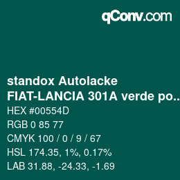 カラーコード: standox Autolacke - FIAT-LANCIA 301A verde polinesia | qconv.com