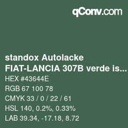 Color code: standox Autolacke - FIAT-LANCIA 307B verde isola | qconv.com