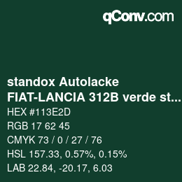 カラーコード: standox Autolacke - FIAT-LANCIA 312B verde stelvio | qconv.com