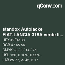 Color code: standox Autolacke - FIAT-LANCIA 318A verde linden | qconv.com